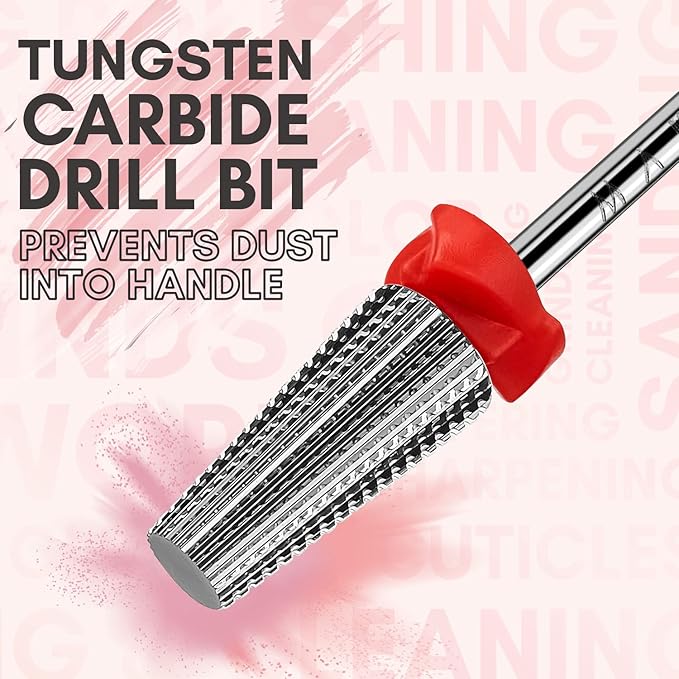 Makartt Tapered Barrel Carbide Diamond Sanding Buffer Bit Bundle 5 in 1 Tungsten Carbide Nail Drill Bit, Safety Cuticle Buffer Bit, Under Nail Cleaner Bit