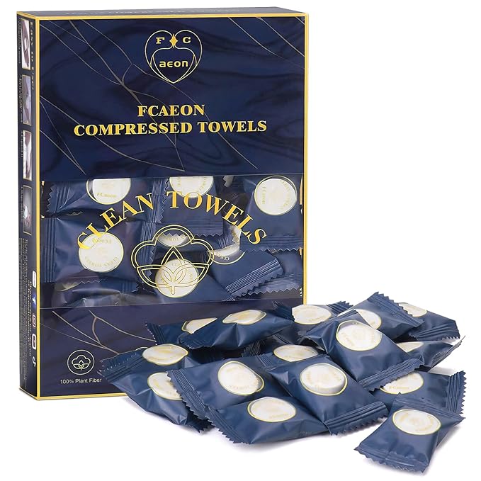 Compressed Disposable Face Towel Cleaning Kit 100pcs,Portable & Compact Travel Size Towel Wash Cloth Cotton Wipes Tablets Coin Tissue Towelettes for Hotel Camping Backpacking Hiking(Dark Blue)