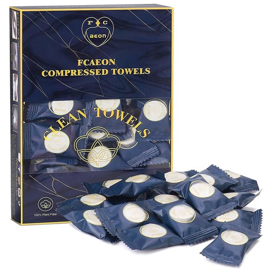 Compressed Disposable Face Towel Cleaning Kit 100pcs,Portable & Compact Travel Size Towel Wash Cloth Cotton Wipes Tablets Coin Tissue Towelettes for Hotel Camping Backpacking Hiking(Dark Blue)