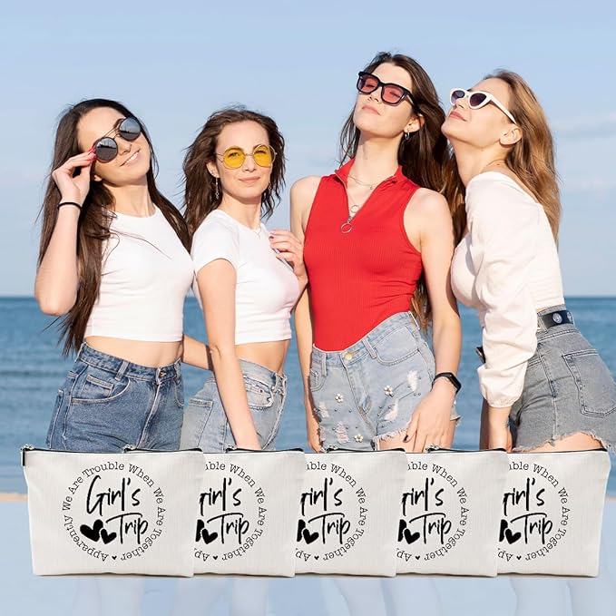 5Pcs Girls Trip Gifts Favors, Girls Weekend Gifts Makeup Bag, Bestie Gifts Weekend Bag Vacation 2025 Cosmetic Bag, Friendship Gifts for Women Friend Coworker, Graduation Wedding Gifts Toiletry Bag