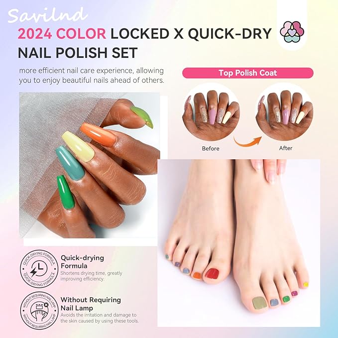SAVILAND 39pcs Christmas Nail Polish Set: 36 Winter Colors Red Green Air Quick Dry Finger Nail Polish Kit, Glitter Regular Toe Polish Non Gel with Top Base Polish Coat for Women Nail Art Design Home