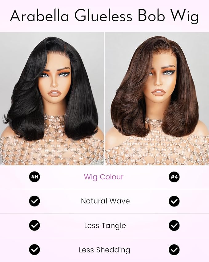 Arabella Hair 5x6 Ready to Go Glueless Wigs Human Hair 210% Density Bob Wig Human Hair Pre-Cut Lace Wigs Pre Bleached Tiny Knots Body Wave Lace Front Wig Human Hair (14inch, 5x6 Body Wave Bob)