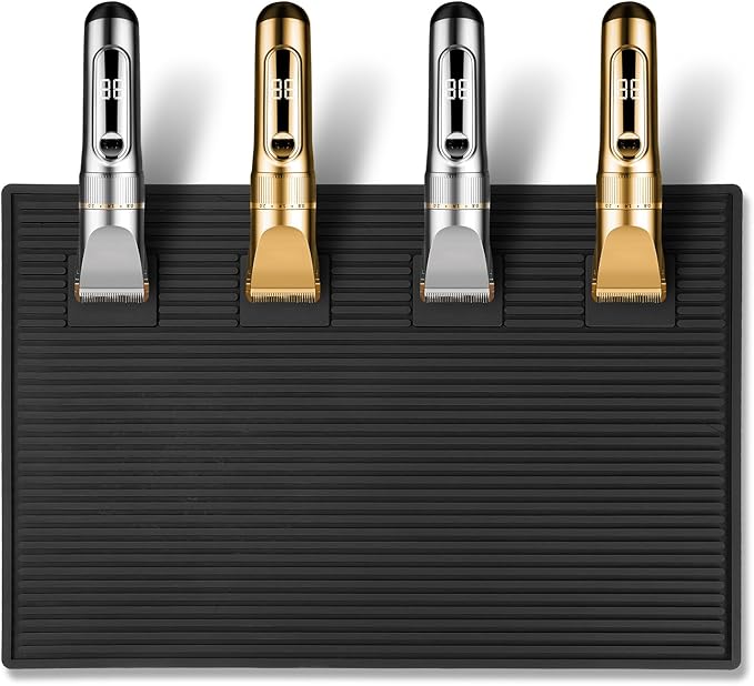 Magnetic Barber Station Mat for Clippers, Stripe Non-Slip Organizer, Professional Salon Barbershop Workstation Pads, Beauty Salon Tools(19" X 13" Black)