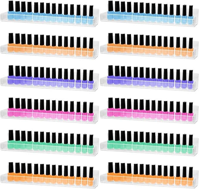 12 Pack Nail Polish Organizer Wall Rack Wall Mounted Shelf Acrylic Clear Nail Polish Shelves Wall Organizer Holder Display Nail Supplies for Nail Techs