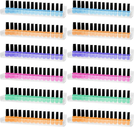 12 Pack Nail Polish Organizer Wall Rack Wall Mounted Shelf Acrylic Clear Nail Polish Shelves Wall Organizer Holder Display Nail Supplies for Nail Techs