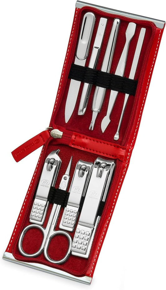 K-Beauty! World No. 1, Three Seven 777 Travel Manicure Pedicure Grooming Kit Set - Nail Clipper (Total 9 Pcs, Model: TS-970RC).. Made in Korea, Since 1975. (Red Case & Silver)