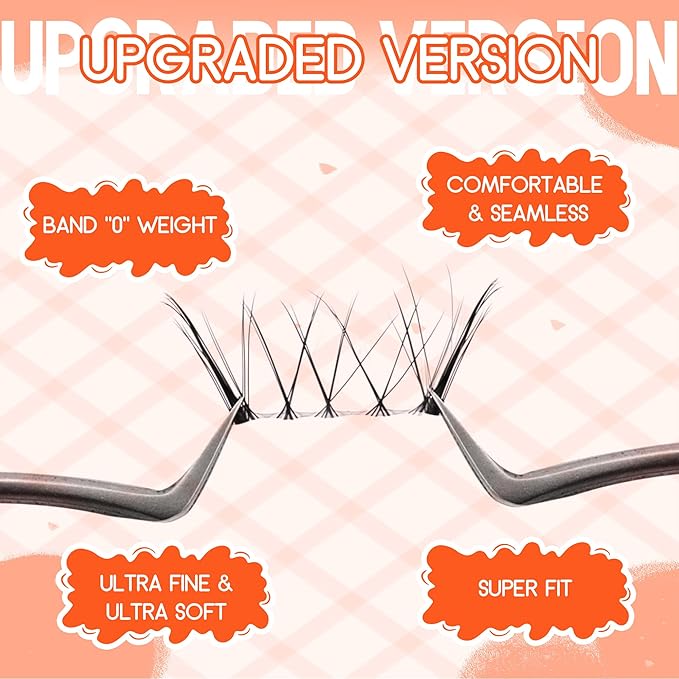 GEMERRY Lash Clusters with Pink Eyelash Clusters 2 Styles 8-12mm Cluster Eyelash Extensions Soft Comfortable Lash Extension Clusters DIY Cluster Lashes for Beginners