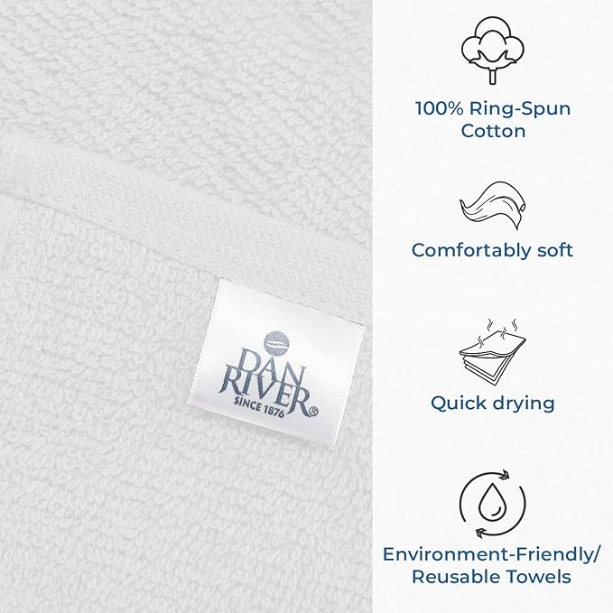 DAN RIVER 100% Cotton Washcloths 24 Pack Premium Quality Face and Body Cloth, Quick Dry Essential Towels for Bathroom, Hand, Kitchen & Cleaning, Baby Washcloths | 12X12 in | 400 GSM | White