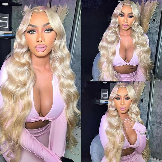 34 Inch Blonde Wig Human Hair for Women 613 Body Wave Lace Front Wigs Human Hair Pre Plucked 13x4 HD Transparent Lace Front Wigs 200 Density Glueless Colored Frontal Wigs