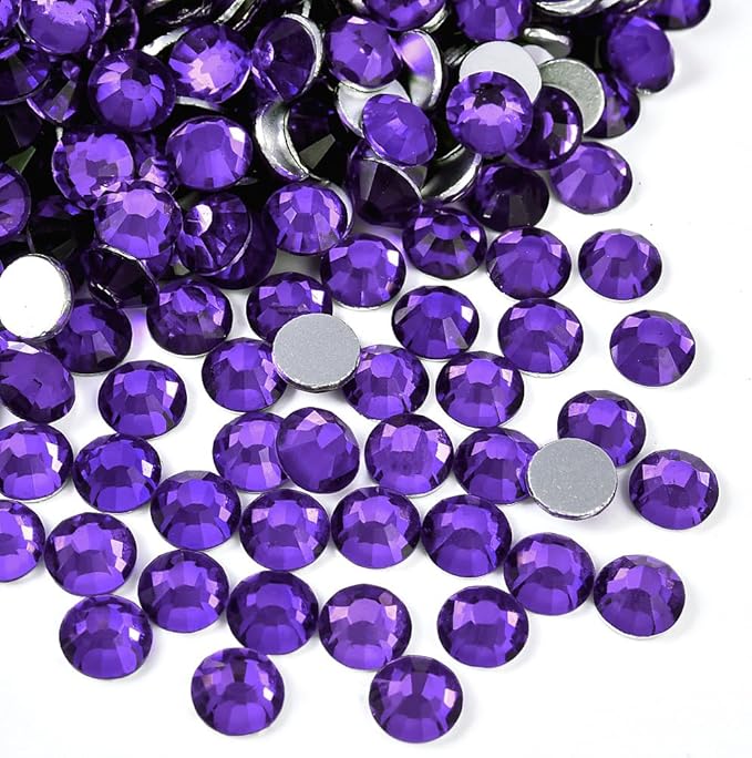 Blinginbox Flatback Rhinestones Bulk,14400pcs Crystal Round Loose Gemstones Glass Rhinestones for Crafts Makeup Nail Art Clothes Shoes DIY Decorations(SS10,2.7-2.9mm,Pure Purple)