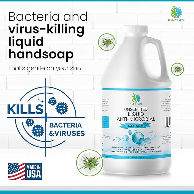 AntiMicrobial Hand Soap - Antibacterial Hand Soap Moisturizing - Liquid Hand Soap Refill Antibacterial Gallon - Moisturizing Hand Soap Antibacterial - Gentle Hand Soap - Unscented, 64 oz