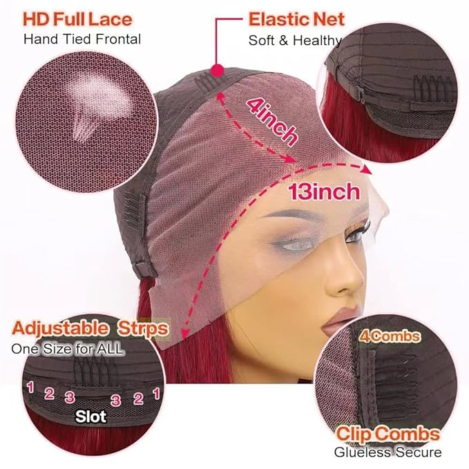 99j Burgundy Lace Front Wigs Human Hair 13x4 Lace front wigs Body Wave Wigs 180 Density HD Transparent Glueless Wigs Human Hair Pre Plucked with Baby Hair 22 Inch