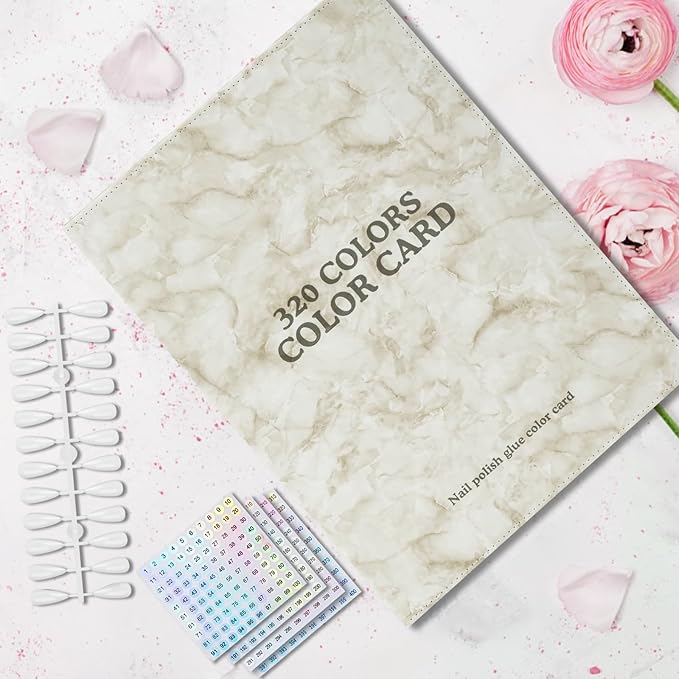 320 Nail Color Chart Book,Leather Nail Color Display Book with 480 Nail Tips & 1-400 Number Labels,Professional Nail Color Chart Display Book for Nail Polish Nails Art Design(Grey)
