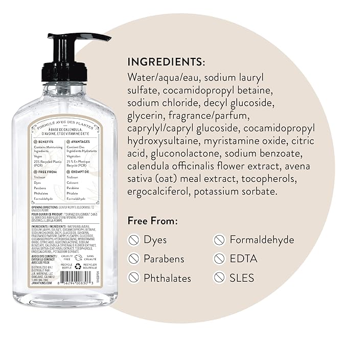 J.R. Watkins Gel Hand Soap, Scented Liquid Hand Wash for Bathroom or Kitchen, USA Made and Cruelty Free, 11 fl oz, Coconut, 6 Pack