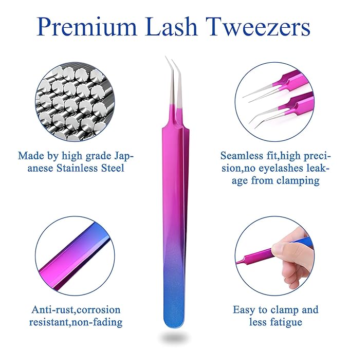Isolation Lash Tweezers for Volume Eyelash Extension,Professional Precision Stainless Steel Las Purple 6.89inx1.5inx0.79in