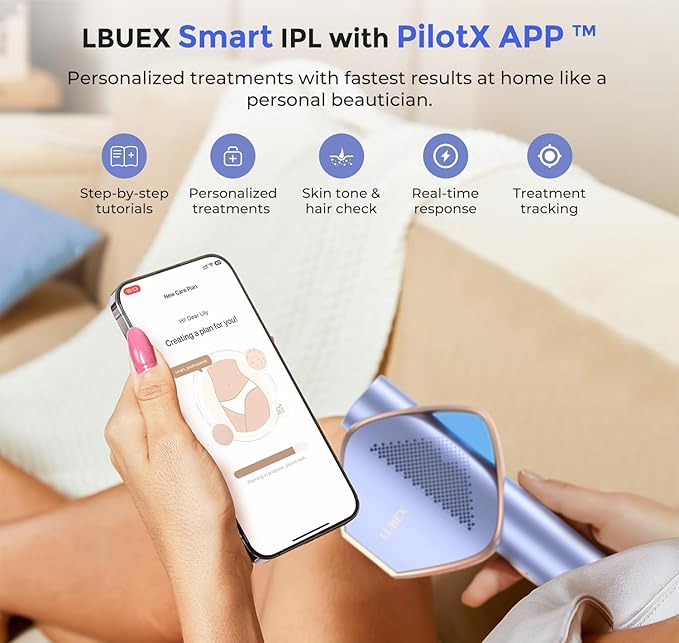 LUBEX Smart Permanent IPL Laser Hair Removal for Woman and Men, Painless Sapphire Ice-Cooling, Alternative to Salon, Bikini Shaver, Facial Epilator for Armpits Back Legs Arms Face Bikini Glow 6 A+