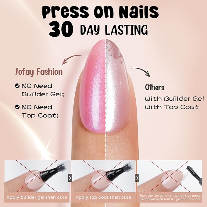 Press on Nails Short Almond - 5 Styles Mermaid Glitter Press on Nails, Brighter Pastel Mermaid Nails, Stick On Nails in 16 Sizes -160PCS Soft Gel Fake Nails Kit for Valentines Day Gift