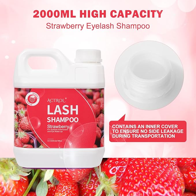 Eyelash Extension Cleanser Strawberry 2L Natural Lash Extension Shampoo Professional Eyelid Foaming Cleanser Paraben & Sulfate Free Non-lrritating with Salon and Home Care