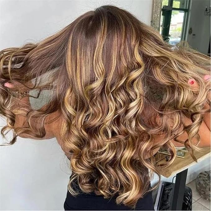 13x6 Highlight Ombre Lace Frontal Wigs Human Hair 4/27 Honey Blonde 180% Density Body Wave Wig for Women HD Transparent Lace Front Wig with Highlights Colored Glueless Wigs Human Hair 24 Inch