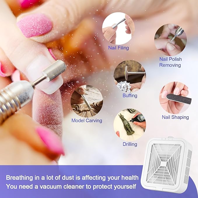 120W Brushless Nail Dust Collector Machine Nail Dust Cleaner with Powerful Suction Extractor Fan for Manicure, Professional Nail Filter for Nail Art, Home Salon Use