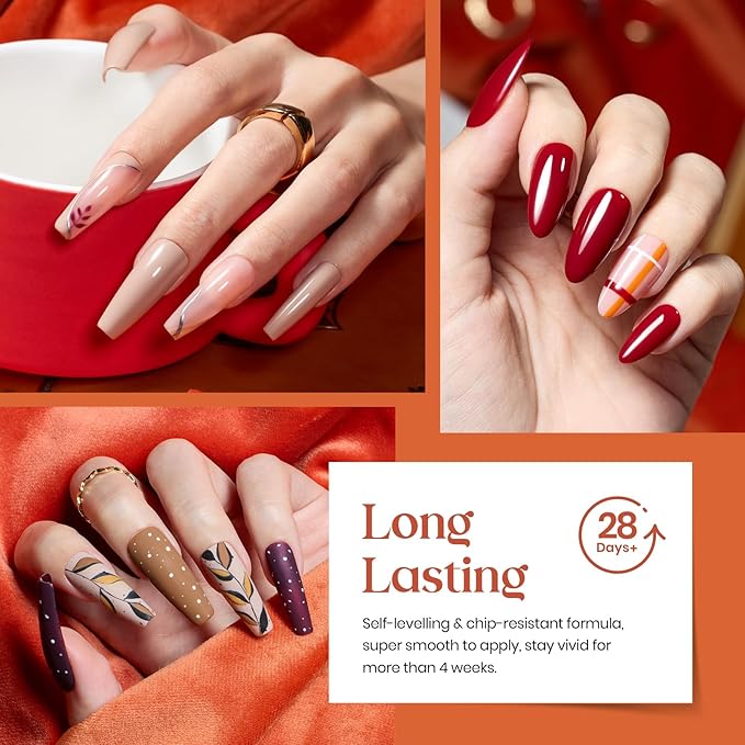 beetles Gel Polish Nail Set 20 Colors Cozy Campfire Collection Orange Yellow Green Brown Fall spring Gel Polish Set Soak Off Uv Lamp Need Base Glossy & Matte Top Coat Manicure Kit Gift for Girls