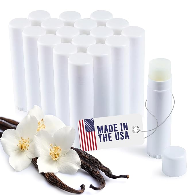 Lip Balm Bulk Unlabeled - Made in USA 18 Pack Vanilla Bulk Chapstick - Natural Ingredients Vitamin E Shea Butter - Custom Chapstick Bulk For Party & Wedding Favors