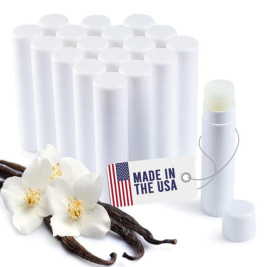 Lip Balm Bulk Unlabeled - Made in USA 18 Pack Vanilla Bulk Chapstick - Natural Ingredients Vitamin E Shea Butter - Custom Chapstick Bulk For Party & Wedding Favors