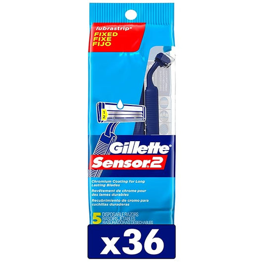 Gillette Sensor2 Men's Disposable Razors, 5 Count - Case of 36