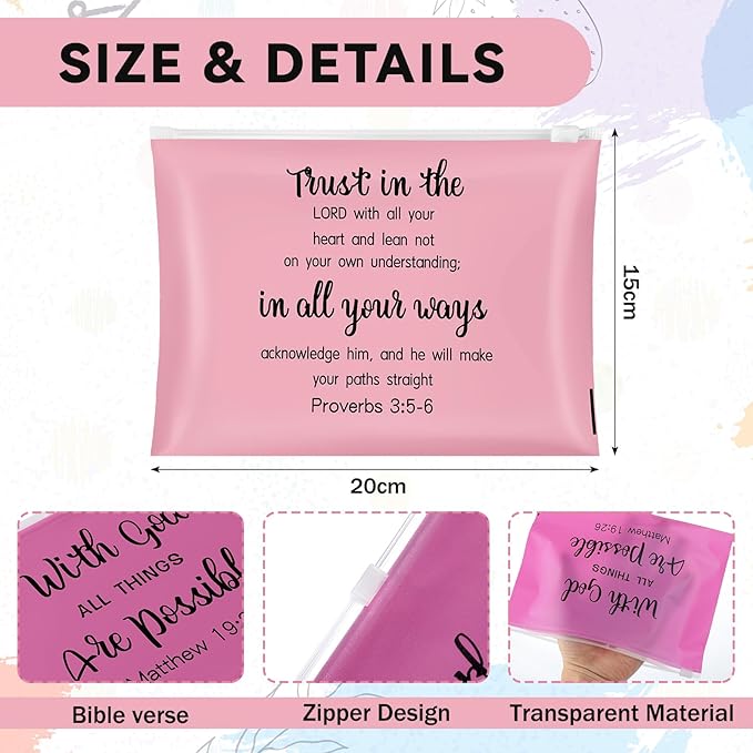 Kacctyen 50 Set Christian Makeup Bags with Keychain Christian Gifts Bulk Women Bible Verse Cosmetic Bags with Zipper Christian Cross Keychain Colorful Bags for Women Travel Organizer