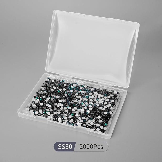2000PCS Emerald Rhinestones Bulk, Flat Back Crystal Glass Stone Round Gems,SS30, 6.4-6.6mm