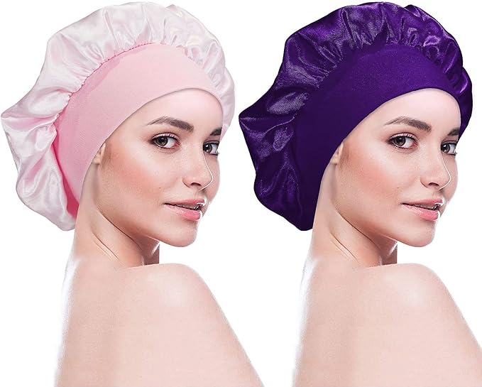 Tergy 12pcs Satin Bonnet Caps for Women Solid Color Hair Bonnets for Sleeping Elastic Band Bonnet Hats for Black Women Hair Care