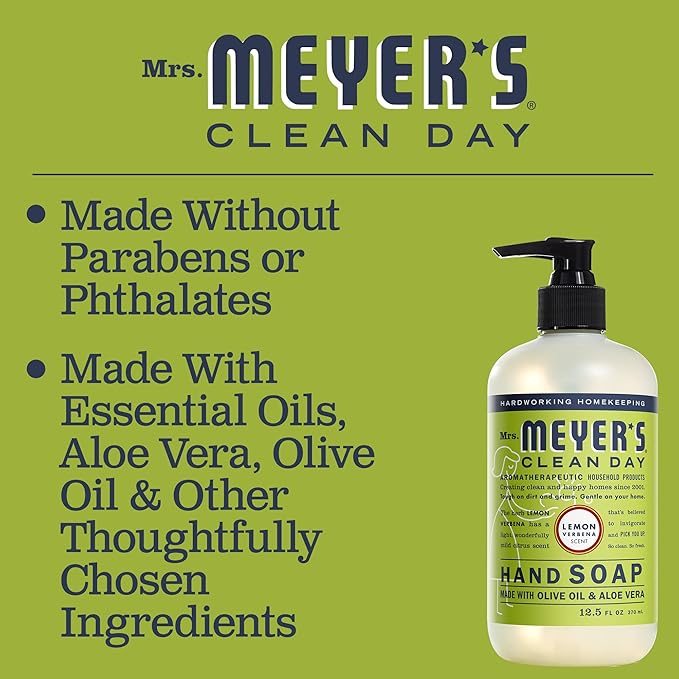 MRS. MEYER'S CLEAN DAY Hand Soap, Made with Essential Oils, Biodegradable Formula, Lemon Verbena, 12.5 fl. oz