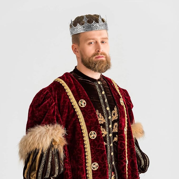 Sureio 2 Pcs Antique Royal King Crown for Men Baroque Queen Crown for 2025 Graduation Prom Party Crystal Tiara Prom Cosplay Birthday Wedding Hair Headband Accessories(Noble Style)