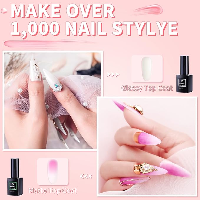 Poly Nail Gel Kit, Ohuhu 12 Colors Nail Gel Kit Enhancement Builder with 1 Temperature Color Changing, 4 Glitter Colors and 7 Regular Color Kit for DIY Girls Lover Mother - Jelly Color