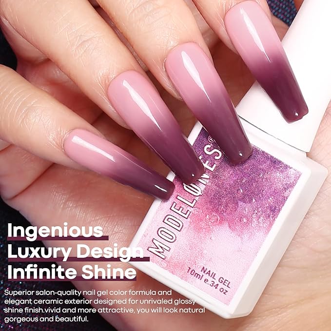 modelones Gel UV LED Nail Lamp with UV Gloves and Color Changing Gel Nail Polish - 6 Colors 10ml Pink Glitter Blue Purple Orange Mood Temperature Change Gel Polish Set Summer Soak Off Nail Polish DIY