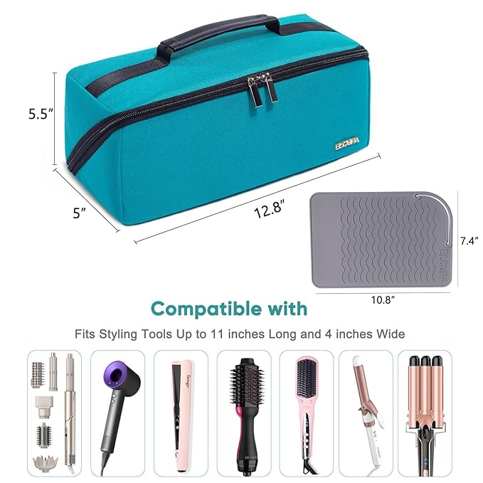 Large Travel Bag - 2in1 Hair Tools Organizer for Dryer Brush, Flat Irons, Straighteners, Curling Irons, Makeup Bag for Travel Essentials