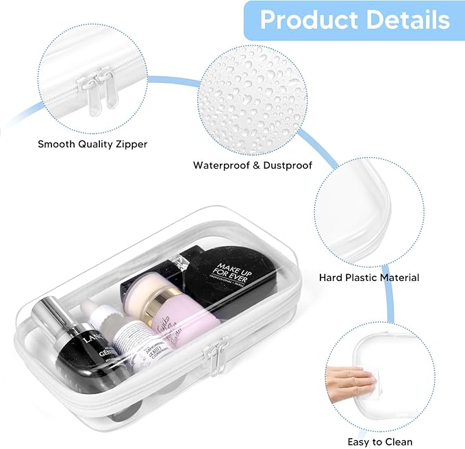 3PCS Clear Hard Shell Zipper Case for Storage, Portable Waterproof Cosmetic Bag with Zipper, Plastic Clear Pencil Case, Toiletry Pouch, Travel Organizer, Toy Storage Bins