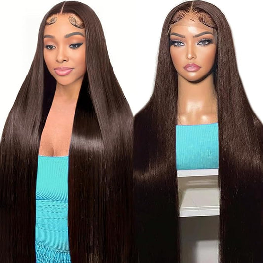 Azkiu 22Inch Brown Straight Human Hair Lace Front Wigs 13x4 HD Lace Frontal Closure Chocolate Human Hair Wig Pre Plucked with Baby Hair 180% Density Brazilian Virgin Human Hair Wigs for Women