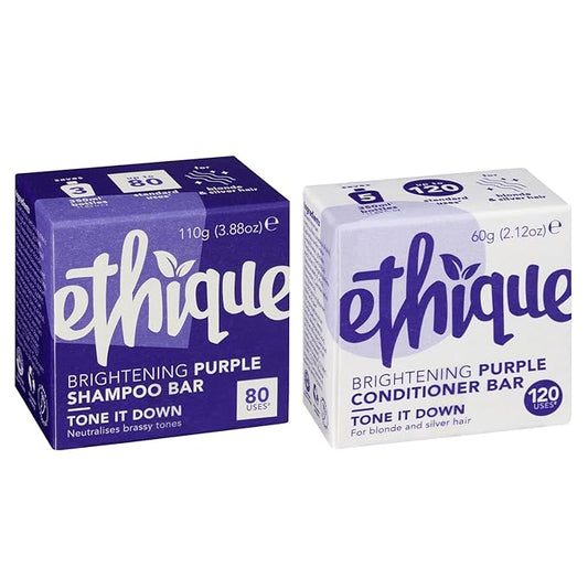 Ethique Tone it Down Giftpack - Purple Shampoo for Blonde Hair and Gray Hair & Conditioner Bar Set - Vegan, Eco-Friendly, Plastic-Free, Cruelty-Free 6 oz (Set of 2)
