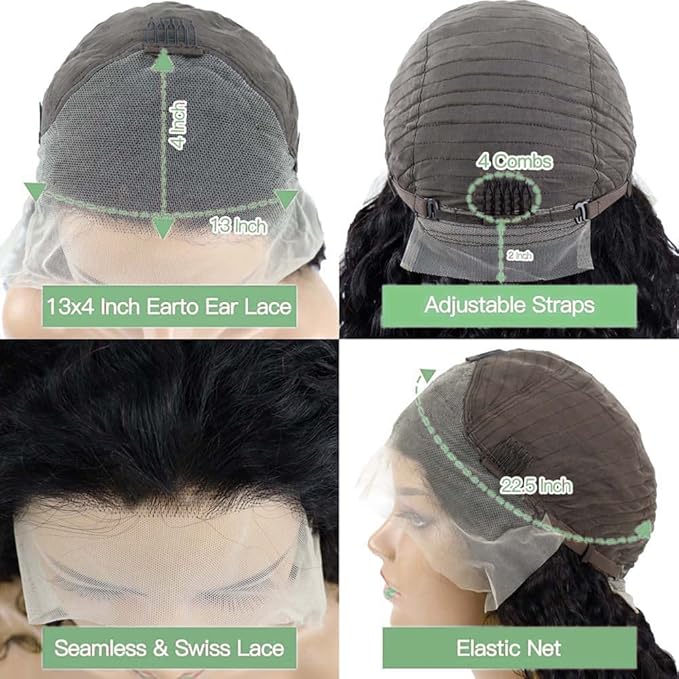 13x4 Lace Front Wigs Human Hair Deep Wave Lace Frontal Wigs 180% Density Glueless Brazilian Virgin Hair Pre Plucked with Baby Hair Natural Hairline HD Lace Wigs for Women Natural Black Color 18 Inch