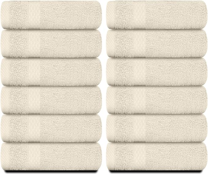 White Classic Luxury Washcloths for Bathroom-Hotel-Spa-Kitchen-Set - Circlet Egyptian Cotton - Highly Absorbent Hotel Quality Face Towels - Bulk Set of 12-13x13 Inch (Ivory)