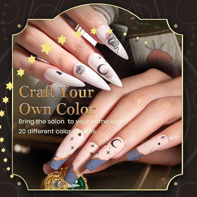 Beetles 23Pcs Spring Gel Nail Polish Kit with Base Gel Top Coat, Pink Nude Grey Green White Black Glitters Gel Polish Set Soak off UV Led Gel Nail Art New Year Gift for Girls Women Lucky Tarot