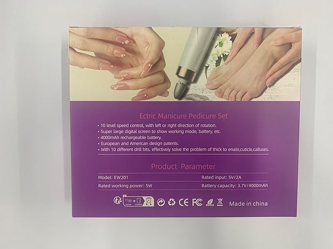 ENGERWALL Professional Manicure Pedicure Kit, Electric Nail File Set, Portable Cordless Electric Nail Drill Machine, 10 Speeds Nail Care Tool for Grind Trim Polish, White