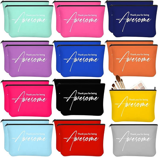 Buryeah 24 Pcs Thank You Cosmetic Bags for Women Thank You for Being Awesome Makeup Bags Bulk Employee Appreciation Pouches for Student Teacher Team Coworker Assistant Gift(Colorful)