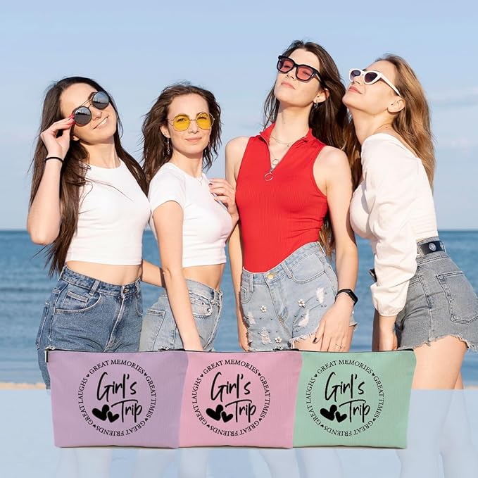 3Pcs Girls Trip Gifts Favors, 2025 Girls Weekend Gifts Makeup Bag, Bestie Gifts Weekend Bag Vacation Cosmetic Bag, Friendship Gifts for Women Friend Bestie, Graduation Wedding Gifts Toiletry Bag