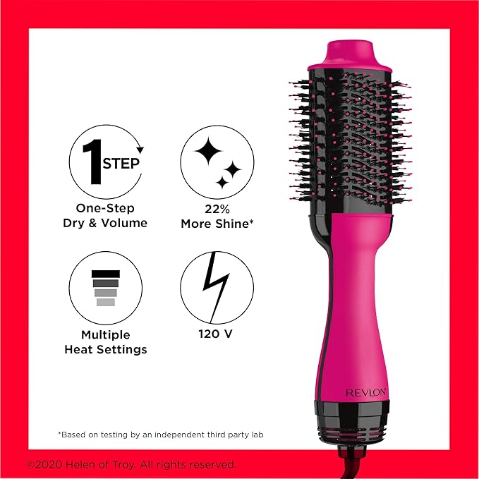 REVLON One-Step Volumizer Original 1.0 Hair Dryer and Hot Air Brush, Pink