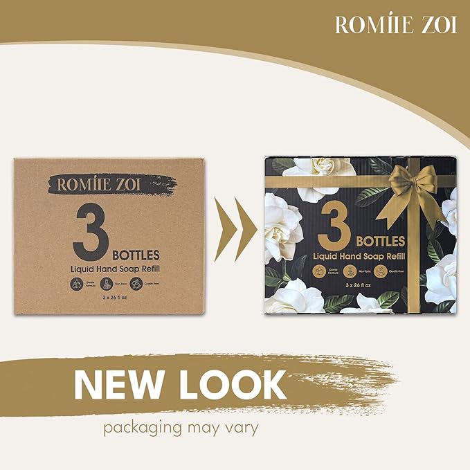 Hand Soap Refills, Gardenia Liquid Hand Soap, Large 750 ML / 26 FL OZ Bottles (Pack of 3), Gentle & Moisturizing Formula, Natural & Cruelty-Free for Kitchen & Bathroom Soap Dispensers