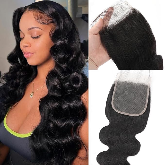 5x5 Transparent HD Lace Closure Body Wave Human Hair Closure Invisible Closure 12A Brazilian Virgin Human Hair Closure Free Part 5x5 100% Real Human Hair Pre Plucked Closure Natural Black 16 Inch