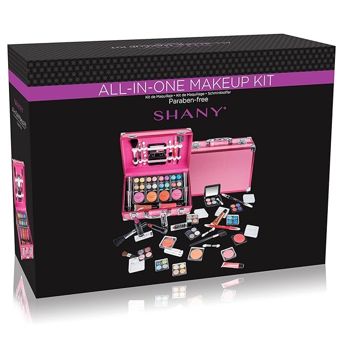 SHANY Carry All Makeup Train Case with Pro Makeup Set, Makeup Brushes, Lipsticks, Eye Shadows, Blushes, Powders, and more - Reusable Makeup Storage Organizer - Premium Gift Packaging - Pink