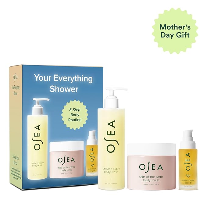 OSEA Everything Shower Set – 3-Step Body Ritual with Body Wash, Exfoliating Scrub & Hydrating Body Oil – Cleanse, Exfoliate & Glow – For All Skin Types – Vegan, Seaweed-Infused Skincare